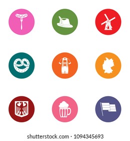 German cafe icons set. Flat set of 9 german cafe vector icons for web isolated on white background