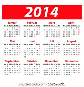 German calendar 2014. vector illustration. 