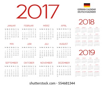 German calendar 2017-2018-2019 template vector text is outlined