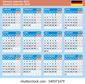 german calendar 2018 vector template numbers stock vector royalty free 540371479 shutterstock