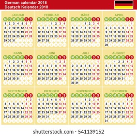 german calendar 2018 vector template numbers stock vector royalty free 541139152