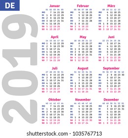 German calendar 2019, vertical calendar grid, vector 