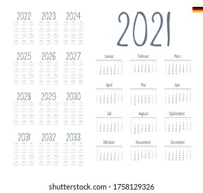 German Calendar 20212033 Week Starts On Stock Vector (Royalty Free ...