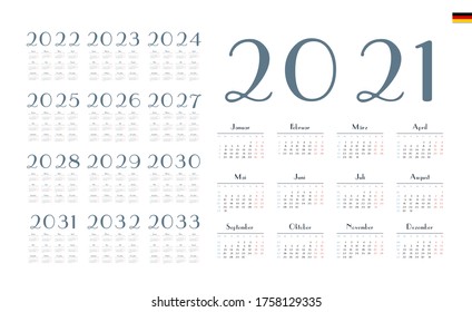 German Calendar 20212033 Week Starts On Stock Vector (Royalty Free ...