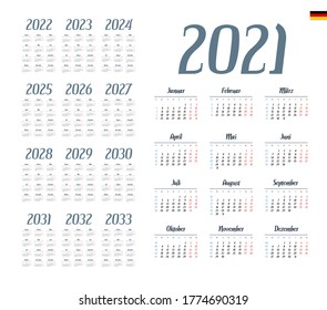 German Calendar 20212033 Week Starts On Stock Vector (Royalty Free ...