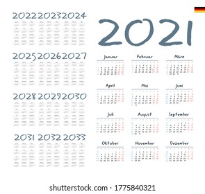 German Calendar 20212033 Week Starts On Stock Vector (Royalty Free ...