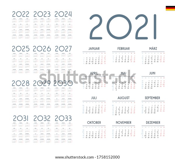 German Calendar 20212033 Week Starts On Stock Vector (Royalty Free ...