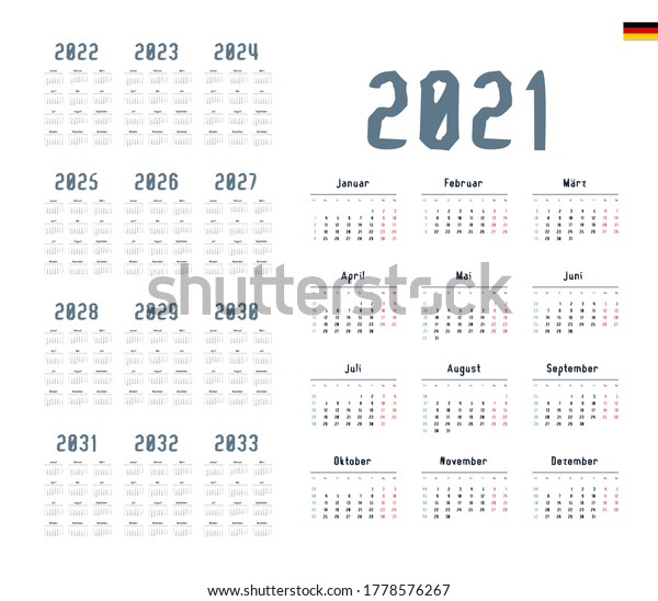 German Calendar 20212033 Week Starts On Stock Vector (royalty Free 