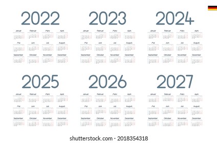 German Calendar for 2022, 2023, 2024, 2025, 2026, 2027. Week starts on Monday