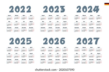 German Calendar for 2022, 2023, 2024, 2025, 2026, 2027. Week starts on Monday