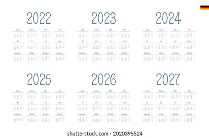 German Calendar for 2022, 2023, 2024, 2025, 2026, 2027. Week starts on Monday