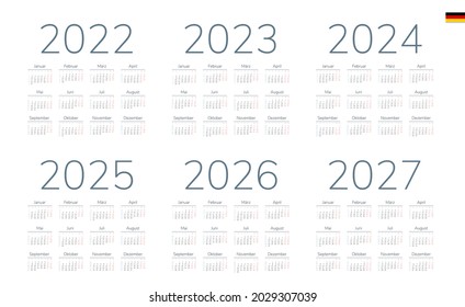 German Calendar 2022 2023 2024 2025 Stock-vektor (royaltyfri