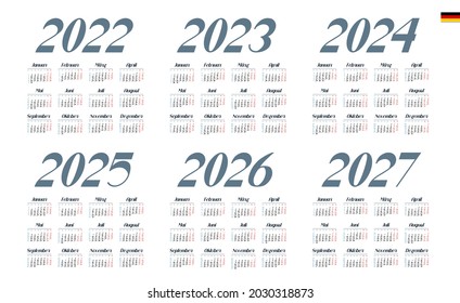 German Calendar for 2022, 2023, 2024, 2025, 2026, 2027. Week starts on Monday