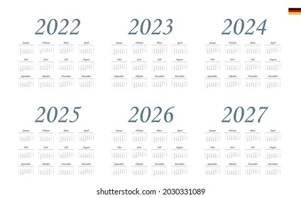 German Calendar for 2022, 2023, 2024, 2025, 2026, 2027. Week starts on Monday