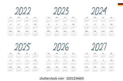 German Calendar for 2022, 2023, 2024, 2025, 2026, 2027. Week starts on Monday
