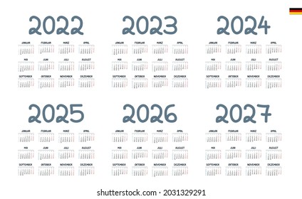 German Calendar for 2022, 2023, 2024, 2025, 2026, 2027. Week starts on Monday