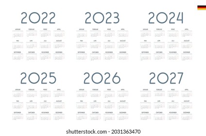 German Calendar for 2022, 2023, 2024, 2025, 2026, 2027. Week starts on Monday