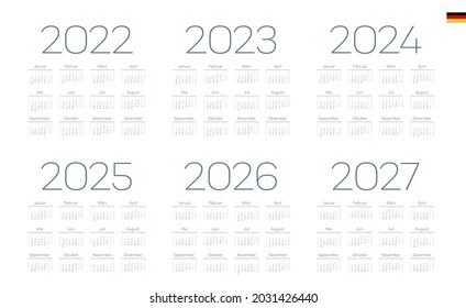 German Calendar for 2022, 2023, 2024, 2025, 2026, 2027. Week starts on Monday