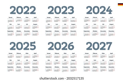 German Calendar for 2022, 2023, 2024, 2025, 2026, 2027. Week starts on Monday