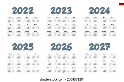German Calendar for 2022, 2023, 2024, 2025, 2026, 2027. Week starts on Monday