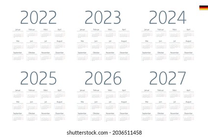 German Calendar for 2022, 2023, 2024, 2025, 2026, 2027. Week starts on Monday