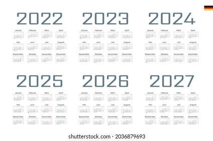 German Calendar for 2022, 2023, 2024, 2025, 2026, 2027. Week starts on Monday