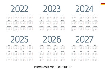 German Calendar for 2022, 2023, 2024, 2025, 2026, 2027. Week starts on Monday