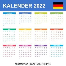 German Calendar for 2022. Scheduler, agenda or diary template. Week starts on Monday
