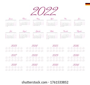 German Calendar for 2022-2034. Week starts on Monday