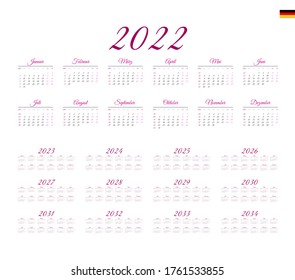 German Calendar for 2022-2034. Week starts on Monday