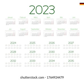 German Calendar for 2023-2035. Week starts on Monday