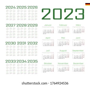 German Calendar for 2023-2035. Week starts on Monday