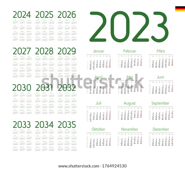 German Calendar 20232035 Week Starts On Stock Vector (Royalty Free ...