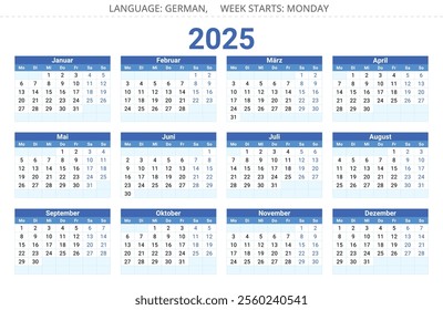 German calendar 2025: Plan for year with vector illustrations of Germany