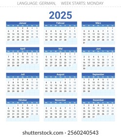 German calendar 2025: Plan for year with vector illustrations of Germany