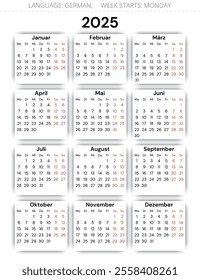 German calendar 2025: Planner for year with vector illustrations of Germany - kalender