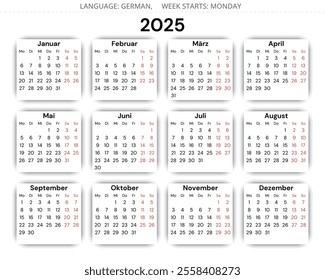 German calendar 2025: Planner for year with vector illustrations of Germany - kalender