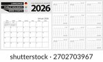 German calendar planner for 2026. German language, week starts from Monday. Vector calendar template for Germany, Belgium, Austria, Switzerland and other.