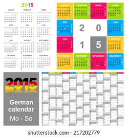 German calendar for year 2015, week starts on Monday