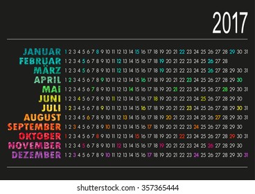 German calendar for year 2017, vector illustration