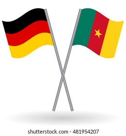 German and Cameroon crossed flags. Germany combined with Cameroon isolated on white. Language learning, international business or travel concept.