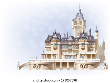 German castle on a shaded background. Sfumato - on 2 separate layers