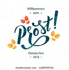 German Cheers vector typography illustration for bavarian beer festival for greeting card, invitation, banner, poster, pack, sticker, glass. Oktoberfest design elements, handwritten lettering. EPS 10.