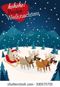 german christmas greetings Frohe Weihnachten with santa claus and reindeers