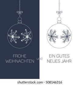 german christmas and new year greeting card with textured christmas balls and text, duo-tone germany holiday vector