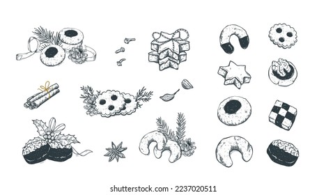 German Christmas Treats illustrations - various traditional Christmas cookies - vector design