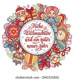 German Christmas Weihnachten Noel Christmas in different languages. German winter holidays Weihnachten Sylvester und Neujahr. Deutscher Text Frohe Weihnachten und ein gutes neues Jahr Christmas Letter