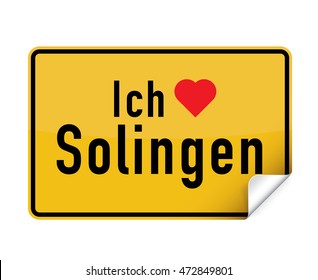 German city sign sticker ich liebe Solingen with curly corner.