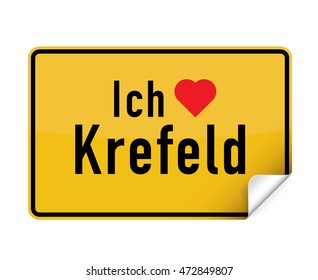 German city sign sticker ich liebe Krefeld with curly corner.