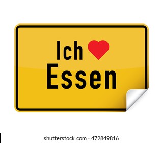 German city sign sticker ich liebe Essen with curly corner.